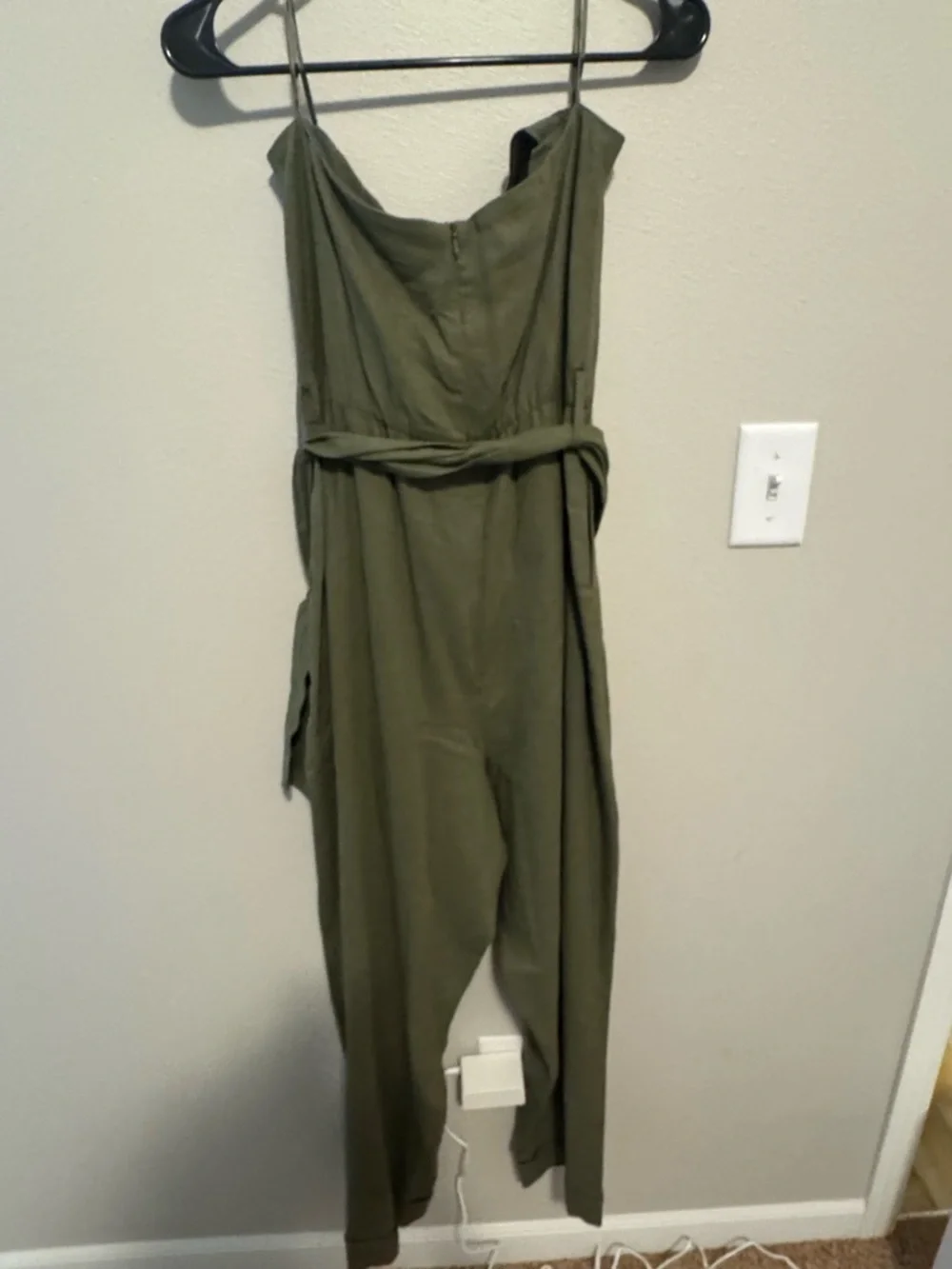 Zara Olive Green Strapless Belted Jumpsuit NWT Size Medium